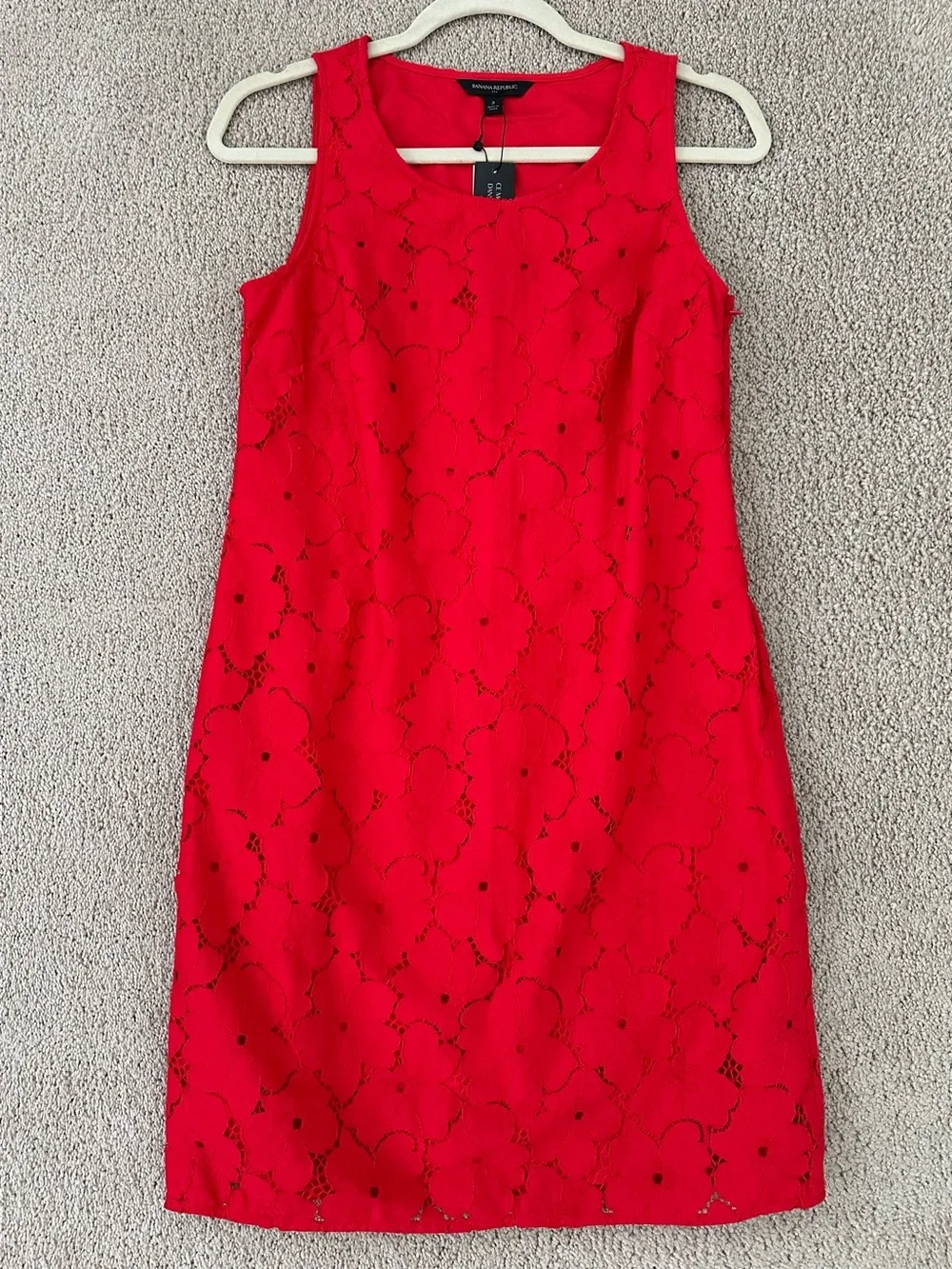 Banana Republic Vibrant Red Floral Lace Sleeveless Shift Dress - Americana - Picture 8 of 17